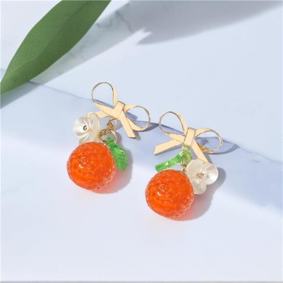Handmade Orange Earrings | Fruit-Inspired Glass Beads | Playful & Elegant - Picture 2 of 4